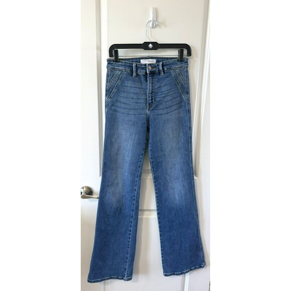 KanCan Denim - Kancan High Rise Wide Leg long Jeans Medium Wash faux front Pocket Size 5/26